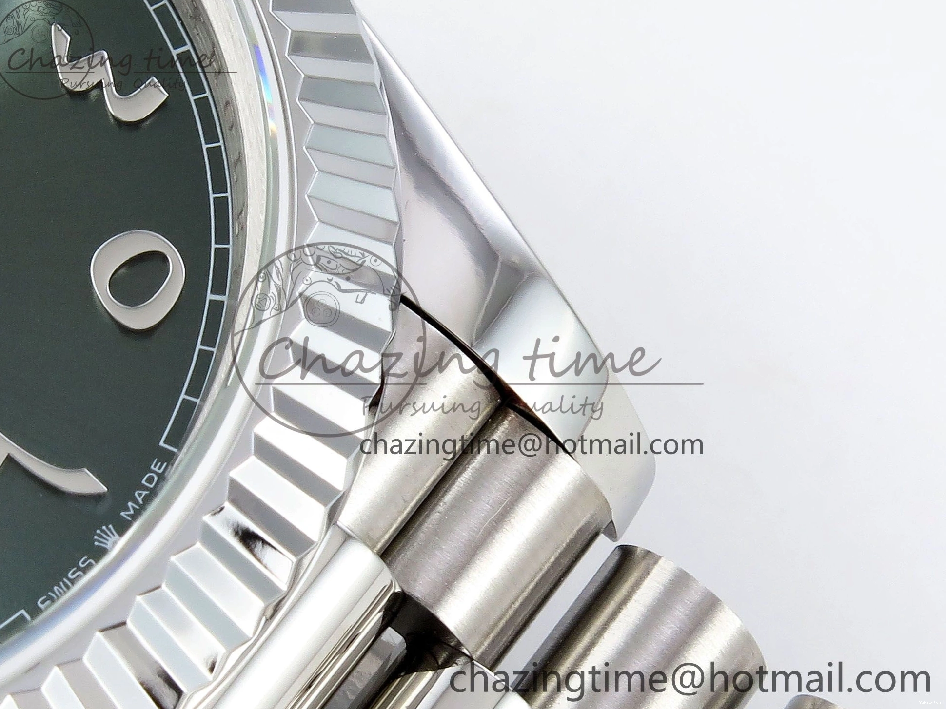 904L VR3255 DayDate SS President Green on Steel (Gain 40 Arabic Dial Weight) JDF Bracelet V3 0304